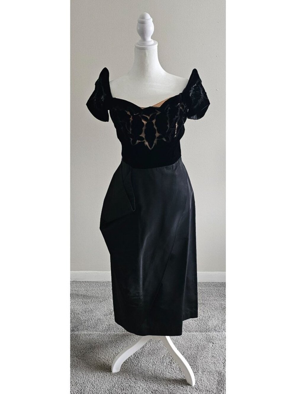 VTG Womens Handmade 1950's Cocktail Dress Velvet & Taffeta ~Sz M Evening Retro